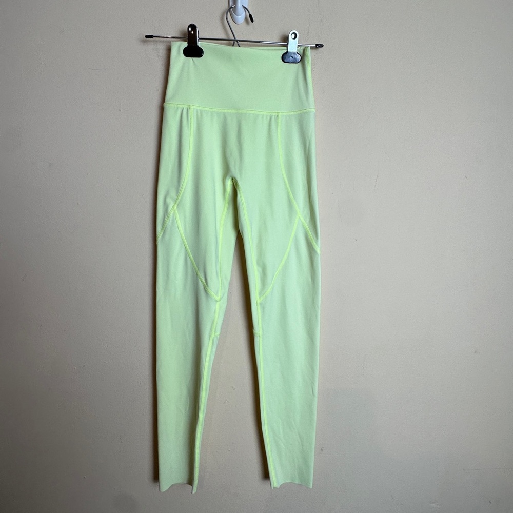 Aerie Neon Yellow Green High Rise Raw Hem Full Length Leggings Womens Size Small - Picture 16 of 16
